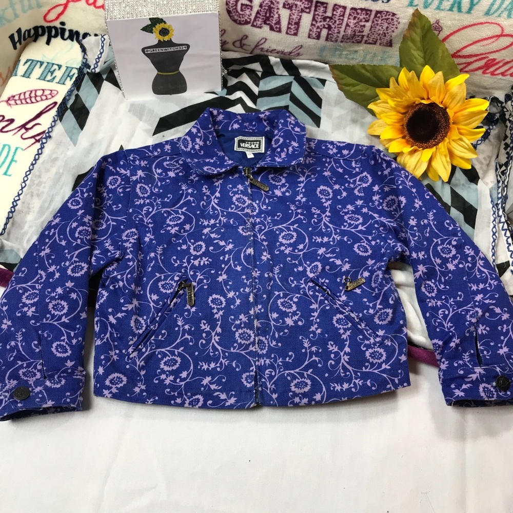 Versace Vintage Kids Blue Floral Jean Jacket